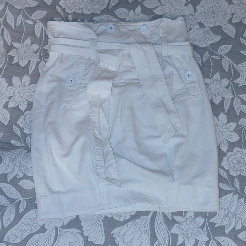 Armani Exchange White Denim Paper Bag Skirt, Size 2